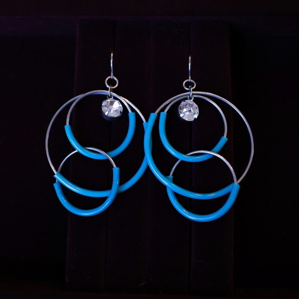 Multi-Hoop Silver & Blue Earrings